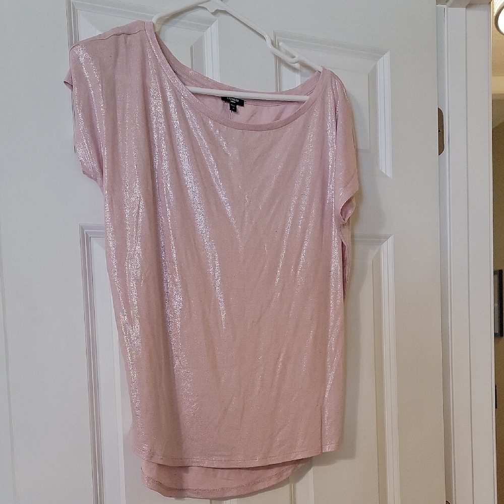 Express Light Pink Shimmer Short Sleeve Top